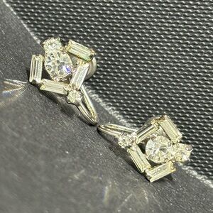 Vintagw Jay Flex Elegant Sterling Silver Crystal Clip on Earrings